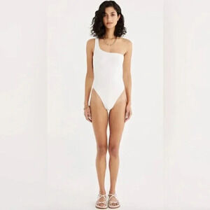 NEW Rumer the Label White Ribbed One Piece Bodysuit, Cassidy Maillot, Size Small